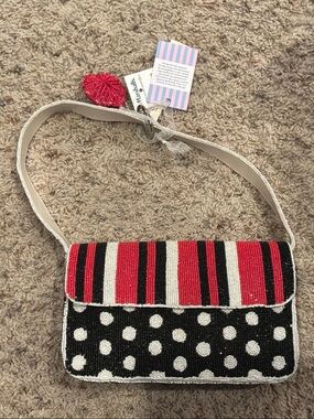 Polka Dot Beaded Purse With Charm